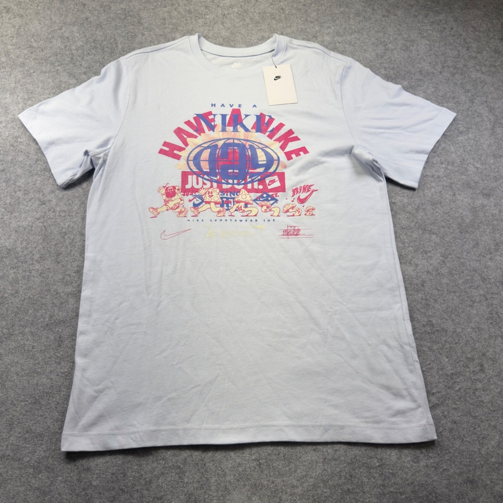 Nike Graphic T-Shirt Mens Medium Blue New Have A Nike Day Just Do It Mushroom